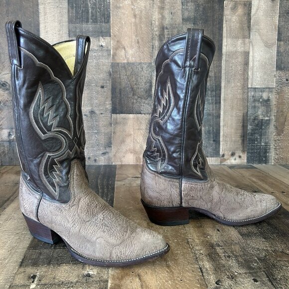Tony Lama 6258 Vintage Sueded Bull Shoulder Cowboy Boots Mens 8 D - Picture 11 of 12